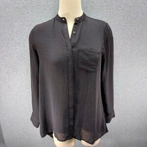 A N A Womens Black Semi Sheer Top Size Small PS Long Sleeve Button Up Blouse
